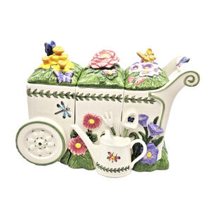 Portmeirion Botanic Garden Butterfly Pushcart Divided 3 Piece Canister Set Rare